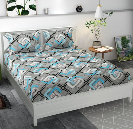 Premium MICROFIBER ELASTIC FITTED DOUBLE BEDSHEET WITH TWO PILLOW COVERS (70X76X6 Inches)